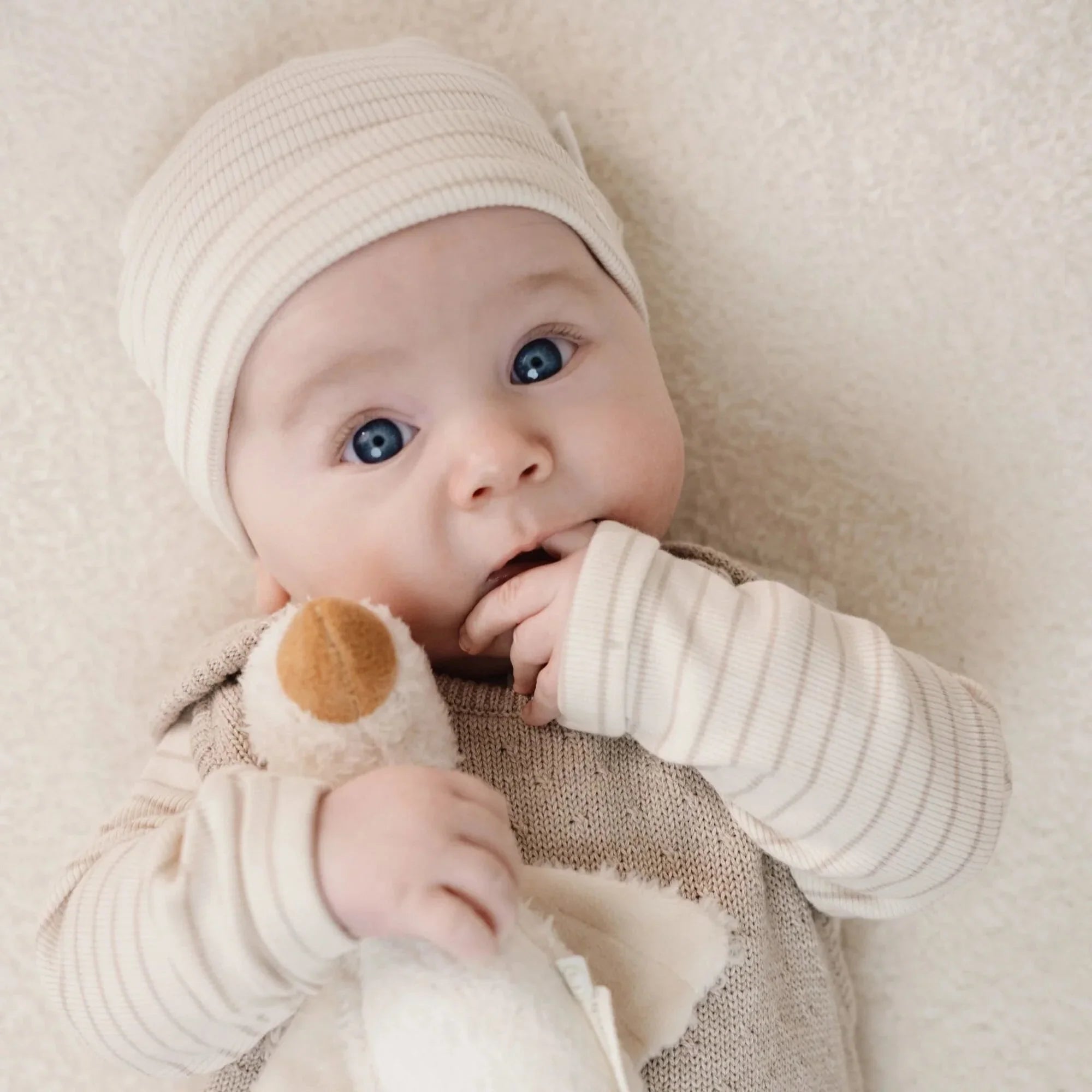 Babymutsje - Beige - Newborn Naturals - Stripe