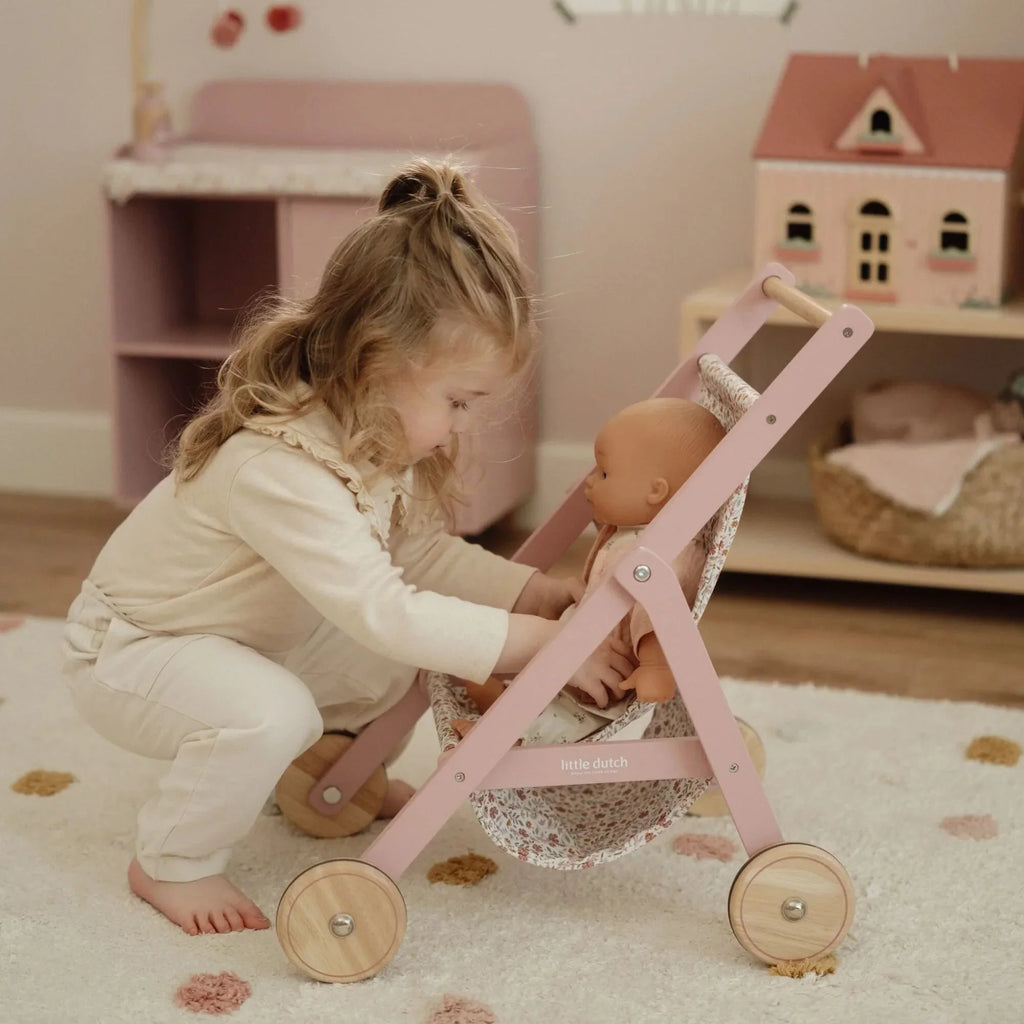 Houten poppenbuggy - Roze - Essentials