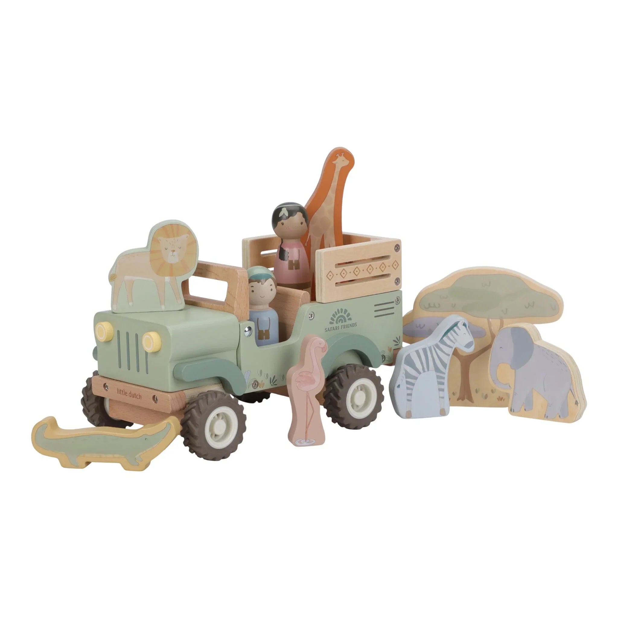 Houten safari auto met dieren - Groen